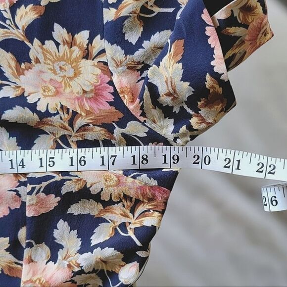 Vtg Talbots silk navy floral button front midi dress - Picture 6 of 13